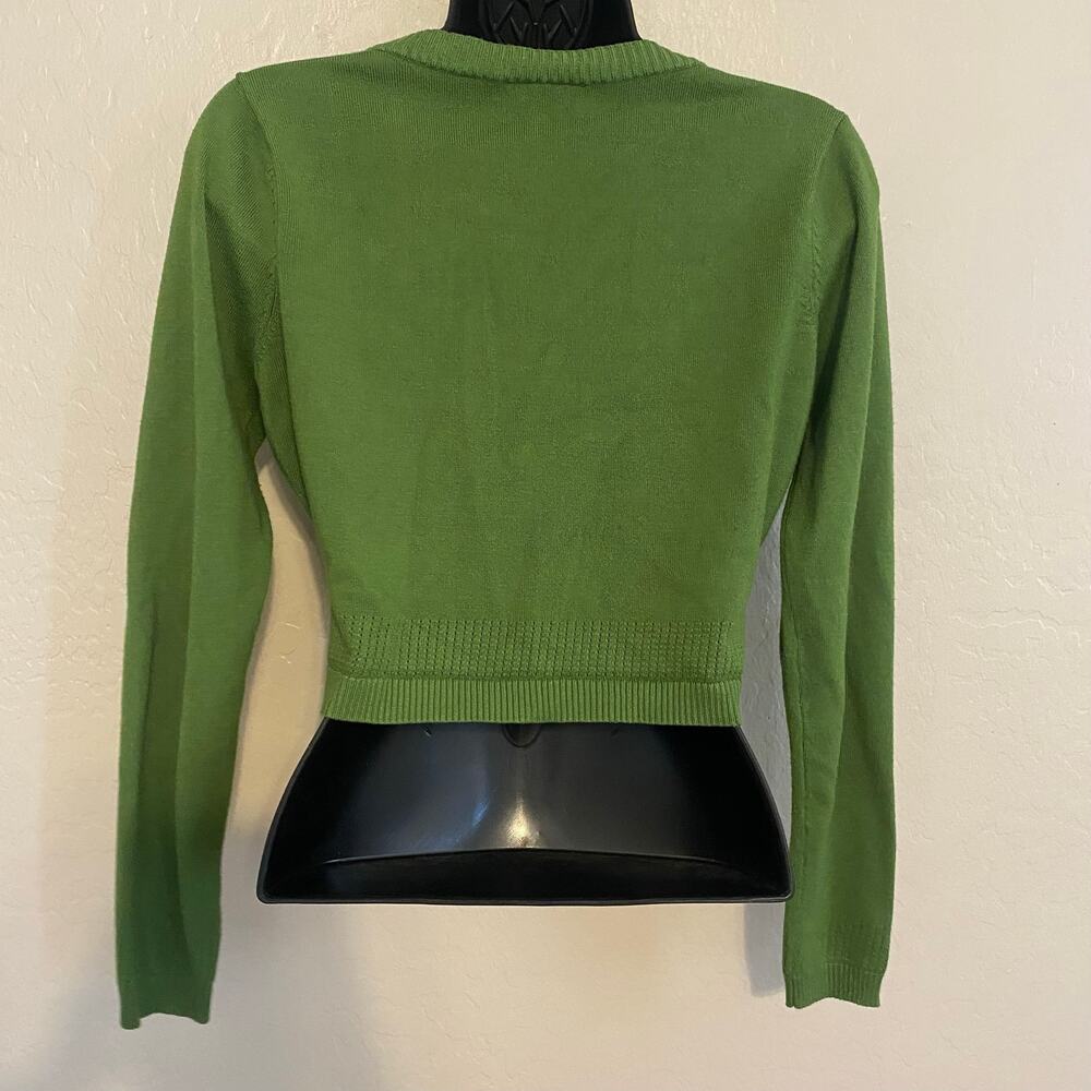 Sourpuss Cropped Cardigan Sweater Womens Sz Medium Green Rockabilly Retro Twee - Picture 2 of 5